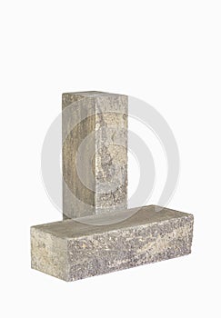 Construction Materials Ideas. Pair of Solid Artificially Aged Light White Bricks for Building Construction Works Isolated on White