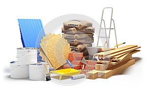 Construction materials isolated on white. 3D rendering