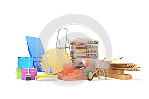 Construction materials isolated on white. 3D rendering photo