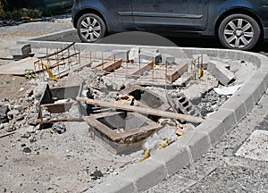 Construction materials at the road construction