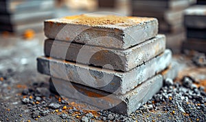 Construction materials, stacked white bricks for work.