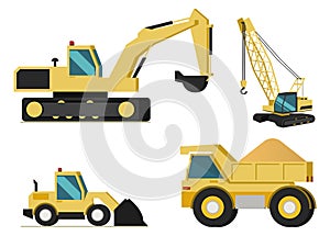 Construction, Mining Industry Machines Vector Set