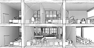Architectural sketch drawing building model