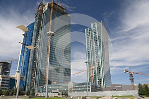 The construction of modern buildings in Astana