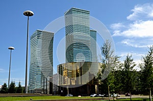 The construction of modern buildings in Astana