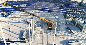 Construction of a modern factory or plant, Industrial area in winter, panoramic view from the air. Modern plant on the