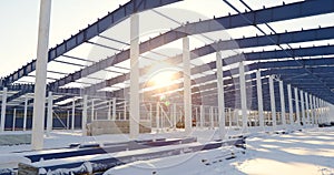 Construction of a modern factory or warehouse, modern industrial exterior, panoramic view, Modern storehouse