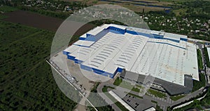 The construction of a modern production building or factory, the exterior of a large modern production plant or factory