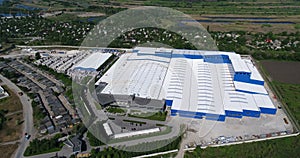 The construction of a modern production building or factory, the exterior of a large modern production plant or factory