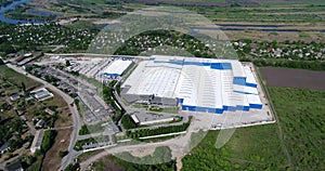 The construction of a modern production building or factory, the exterior of a large modern production plant or factory