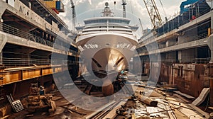 Construction of Modern Ship in Dry Dock: Shipbuilding and Cruise Liners