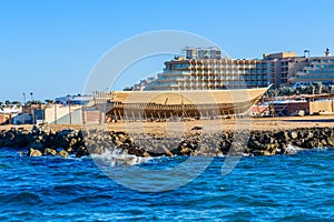 Construction of the modern yacht on shipyard