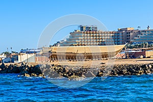 Construction of the modern yacht on shipyard
