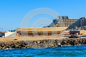 Construction of the modern yacht on shipyard