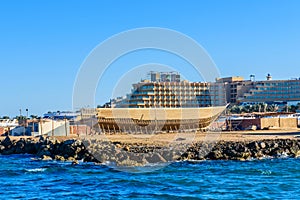 Construction of the modern yacht on shipyard