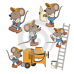 Construction mouse workers funny cartoon