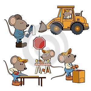 Construction mouse workers funny cartoon