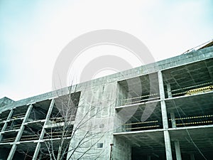 Construction of a multi-level parking for cars. Monolithic concrete structure