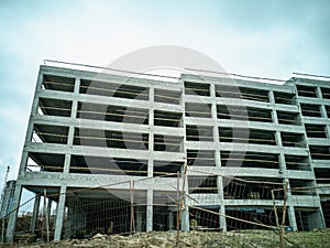 Construction of a multi-level parking for cars. Monolithic concrete structure