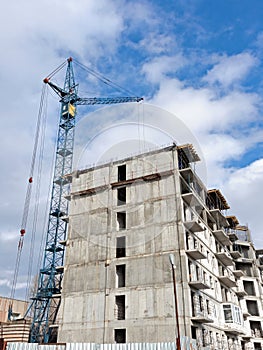 Construction of a Multi-Storey Panel Residential Building, A Cargo Tower Jib Crane at Work