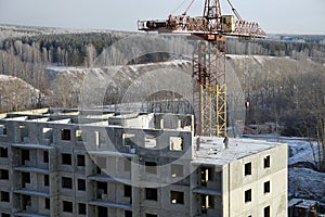 Construction of a multi-storey residential building on the outskirts of the city.