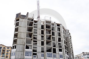 construction of multi-storey residential buildings. Tower cranes at a construction site