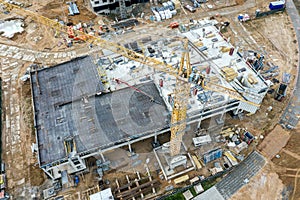 Construction of multilevel parking garage. aerial view with drone