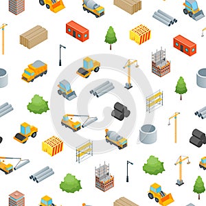 Construction of Multistory Building Concept Seamless Pattern Background 3d Isometric View. Vector