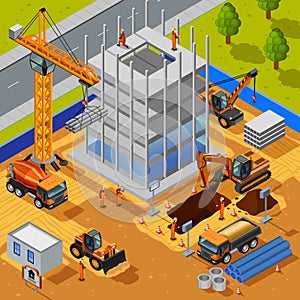 Construction Of Multistory Building Isometric Concept