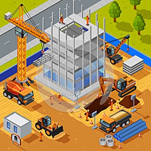 Construction Of Multistory Building Isometric Concept photo