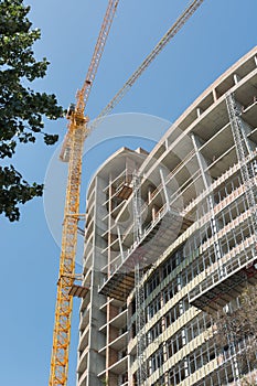 Construction of a multistory building, view from below