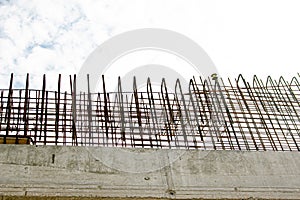 Construction of a new highway. A viaduct support at the manufacturing stage