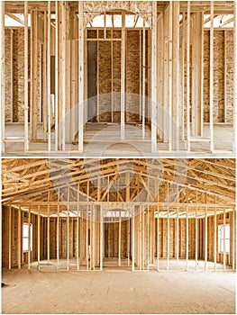 Construction new house dimension lumber osb collage