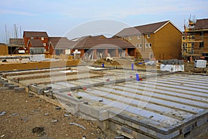 Construction of new houses with foundations