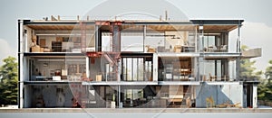 Construction of a new modern house. Construction of a multi-storey building