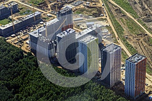 Construction of new multi-storey buildings, top view, new high-rise buildings