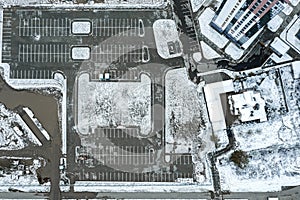 Construction of a new parking lot in the residential district. aerial view. winter