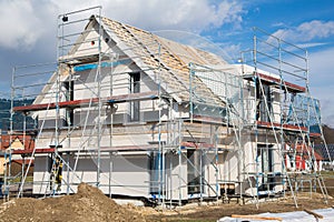 Construction of a new prefabricated house. photo