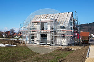 Construction of a new prefabricated house. photo