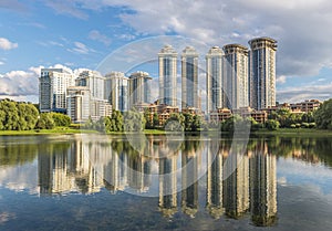 The construction of new residential houses in Moscow on Mosfilmovskaya street.