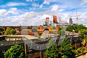 Construction of new skyscrapers in South Lambeth in central part of London, UK