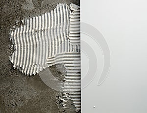 Construction notched trowel mortar and tiles