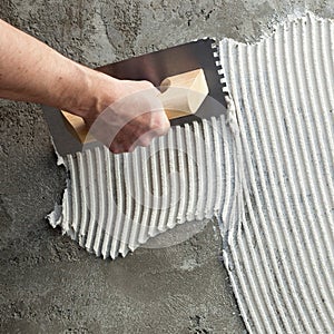 Construction notched trowel with white cement