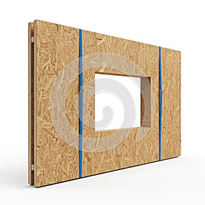 Construction Oriented Strand Board Wall Panel with Window Opening and Blue Straps OSB panel