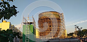 Construction of a overhead watertank is executed.