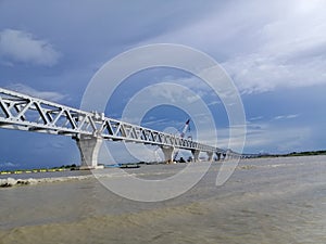 The construction of Padma Bridge on river Padma in Bangladesh.