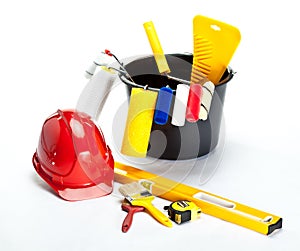 Construction (painting) tools and hardhat