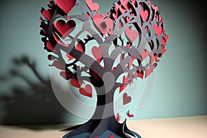 Construction paper craft tree with hearts for Valentines Day