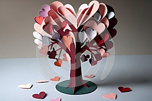 Construction paper craft tree with hearts for Valentines Day