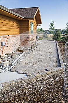 Construction patio concrete walkway pavers sidewalk retainer wall design photo